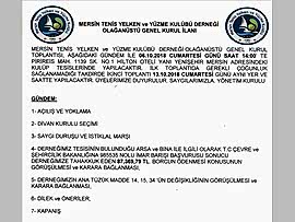 BAKI TENİS YELKEN ve YÜZME KULÜBÜ DERNEĞİ  OLAĞANÜSTÜ GENEL KURUL İLANI 